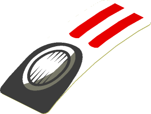 Sticker  0.8 x  1.9 with White Stripes and Black Headlamp on Red Background Right (Needs Work) (Formed)