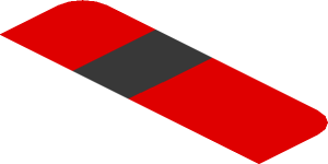 ~Sticker  0.8 x  1.9 with Black Arc on Red Background Left - First Face