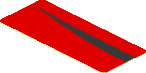Sticker  0.8 x  1.9 with Black Arc on Red Background Left