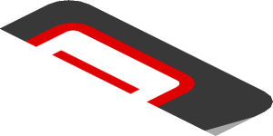 ~Sticker  0.8 x  1.9 with Red "P1" and Grey Triangle on Black Background Right - First Face