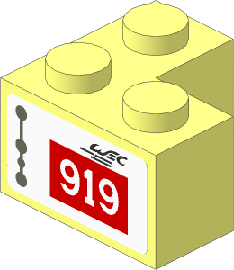 Brick  2 x  2 Corner with White "919" in Red Square on White Background Left Sticker