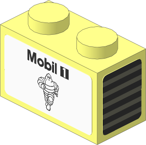 Brick  1 x  2 with Black Mobil 1 and Michelin Logos on White Background and Dark Grey Stripes on Black Background Right Stickers