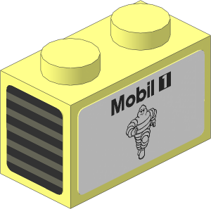 Brick  1 x  2 with Black Mobil 1 and Michelin Logos on White Background and Dark Grey Stripes on Black Background Left Stickers
