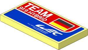 Tile  2 x  4 with White "TEAM 919 HYBRID" and German Flag on Blue and Red Background Sticker