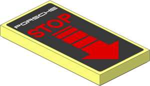 Tile  2 x  4 with Red "STOP" with Arrow on Black Background Sticker