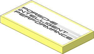 Tile  2 x  4 with Black "PORSCHE INTELLIGENT PERFORMANCE" on Black Halftone Stripes on White Background Sticker