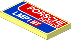 Tile  2 x  4 with White "PORSCHE LMP1 HY" on Blue and Red Background Sticker