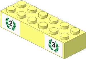 Brick  2 x  6 with Black Number "2" and Green Laurels and Black Number "3" and Green Laurels Stickers