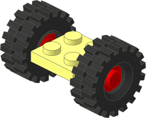 Plate  2 x  2 with Red Wheels and Tyres 8/ 75 x 8 Offset Tread
