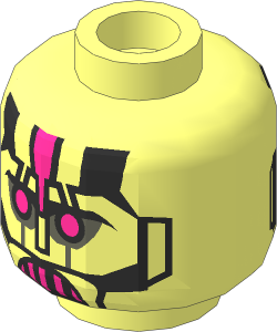 Minifig Head Robot with Silver Plates and Magenta Eyes Pattern