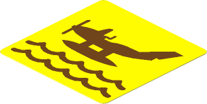 Sticker  1.8 x  1.8 with Medium Azure Seaplane and Waves on Yellow Background, Heading Left