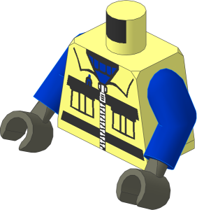 Minifig Torso with Blue Arms and Grey Hands with Blue Shirt and Safety Stripes Pattern