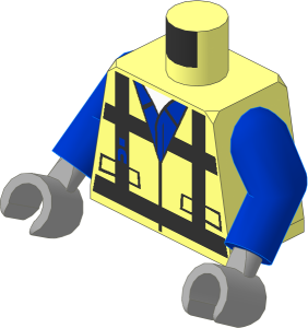 Minifig Torso with Arms and Light Bluish Grey Hands with Construction Safety Vest with Reflective Stripes Pattern