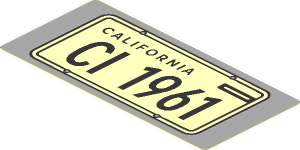 Sticker  1.8 x  3.8 with Bright Light Orange License Plate and Black "CALIFORNIA" and "CI 1961" on Light Bluish Grey Background