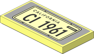 Tile  2 x  4 with Bright Light Orange License Plate and Black "CALIFORNIA" and "CI 1961" on Light Bluish Grey Background Sticker