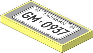 Tile  2 x  4 with White License Plate and Black "19 MICHIGAN 61" and "GM - 0937" on Light Bluish Grey Background Sticker