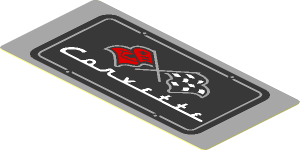 Sticker  1.8 x  3.8 with Black License Plate, White "Corvette" and Flags on Light Bluish Grey Background