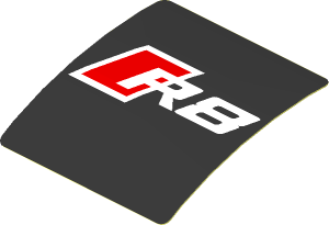Sticker  1.9 x  1.8 with Red and White R8 Logo on Black Background (Formed)