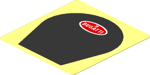 Sticker  1.9 x  1.8 with Black Radiator Grille and Bugatti Logo on Transparent Background