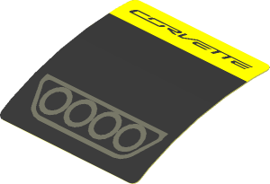 Sticker  1.9 x  1.8 with Dark Grey Exhaust Pipes on Black Background and Black "CORVETTE" on Yellow Background (Formed)