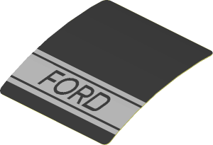 Sticker  1.9 x  1.8 with Black Ford Text in Grey Stripe on Black Background (Formed)