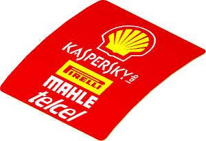 Sticker  1.8 x  1.9 with Logos on Red Background (Formed)