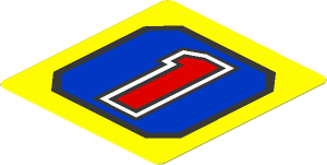 Sticker  1.9 x  1.8 with Red Number '1' on Blue Panel on Yellow Background