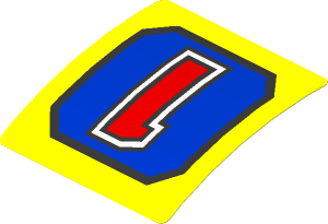 Sticker  1.9 x  1.8 with Red "1" on Blue Panel on Yellow Background (Formed)