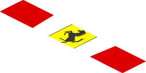 ~Sticker  1.9 x  1.8 with Ferrari Square Badge and Red Stripes on White Background - Fifth Face