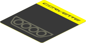 Sticker  1.9 x  1.8 with Dark Grey Exhaust Pipes on Black Background and Black "CORVETTE" on Yellow Background