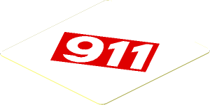 Sticker  1.8 x  1.9 with White 911 in Red Square on White Background