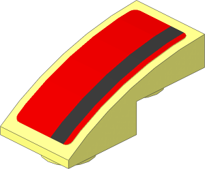Slope Brick Curved  2 x  1 x  0.667 Inverted with Metallic Silver Left Stripe on Red Background Sticker