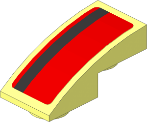Slope Brick Curved  2 x  1 x  0.667 Inverted with Metallic Silver Right Stripe on Red Background Sticker