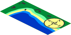 Sticker  1.9 x  3.9 with Shoreline Map and Directional Compass