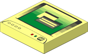 Tile  2 x  2 with Green Monitor Screen, Black Button and Window Pattern