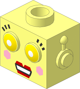 Minifig Head Robot Toy with Lavender Eyes and Red Lips Display Pattern
