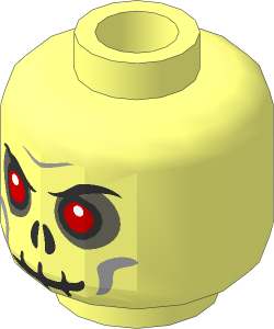Minifig Head Skull Undead with Red Eyes and Black Mouth Pattern