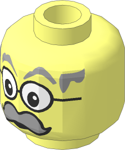 Minifig Head with Light Grey Eyebrows, Large Moustache and Glasses Pattern