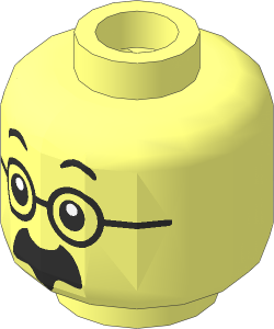 Minifig Head with Black Eyebrows, Thick Moustache and Round Glasses Pattern