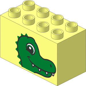 Duplo Brick  2 x  4 x  2 with Crocodile Head Pattern