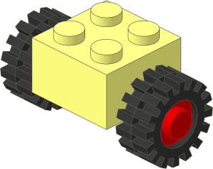 Brick  2 x  2 with Red Wheels (Complete) with Tyres  6/ 50 x  8 Offset Tread