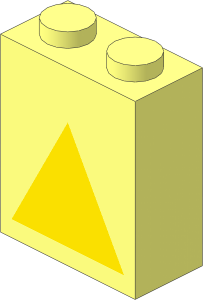 Brick  1 x  2 x  2 with Inside Axle Holder with Yellow Triangle Pattern