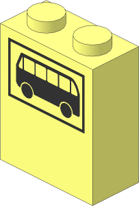 Brick  1 x  2 x  2 with Inside Axle Holder with Black Bus Pattern