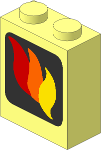 Brick  1 x  2 x  2 with Inside Axle Holder with Fire Logo Pattern