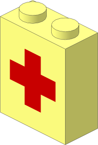 Brick  1 x  2 x  2 with Inside Axle Holder with Red Cross Pattern