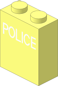 Brick  1 x  2 x  2 with Inside Axle Holder with White "POLICE" Pattern