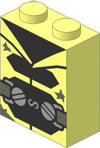 Brick  1 x  2 x  2 without Understud with Black Undershirt, Metallic Dark Grey Clasps and Dark Bluish Grey Decorations Pattern