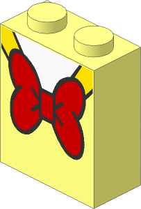 Brick  1 x  2 x  2 with Red Bow Tie, White Shirt and Yellow Trim Pattern