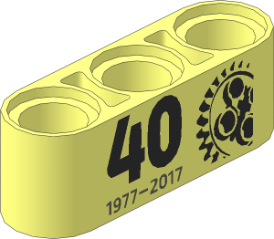 Technic Beam  3 with "40 1977 - 2017" Text and 24 Tooth Gear Pattern