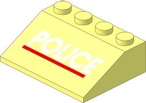 Slope Brick 33  3 x  4 with White "POLICE" and Red Line Pattern